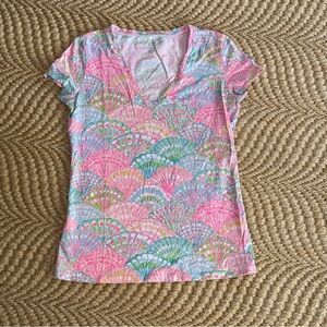 XS Lilly Pulitzer Pink Multicolor Neon Shell-Print Short Sleeve Tee Oh Shello